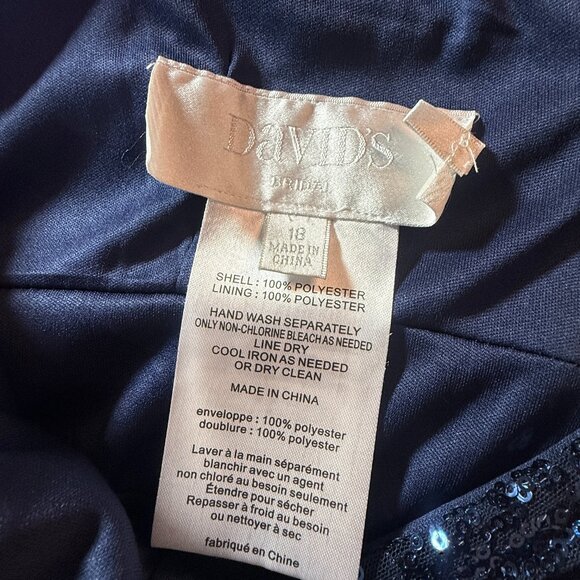 📌David's Bridal Sequin Navy Empire Waistline Bridesmaid - Formal  - Prom Dress - Picture 14 of 16